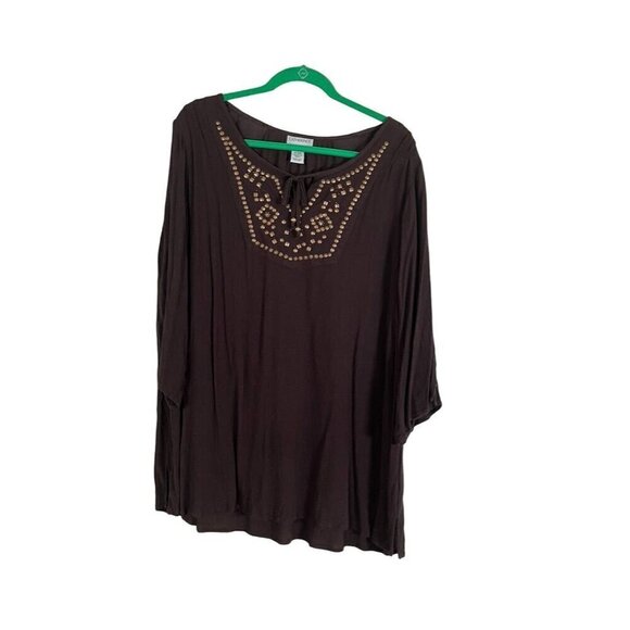 Cathrines Top Women 1X Brown Pullover Tunic Studs Boho Western Hippie Festival - Picture 1 of 12
